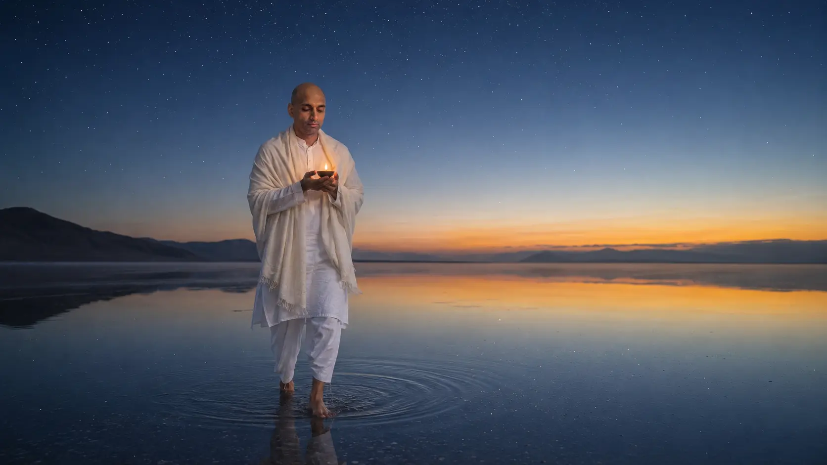 DhyaanGuru performing a lamp and water purification for a dwelling